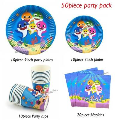 #ad Baby Shark Blue Party set Plates Cups Napkins Kid Birthday party decoration GBP 12.95