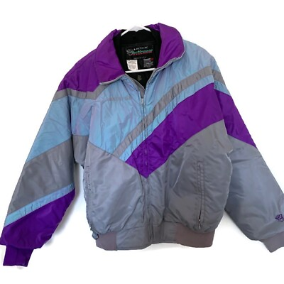 #ad Vtg Arctic Cat Arcticwear Snowmobile Jacket L Color blocked Iridescent 90s USA $49.99