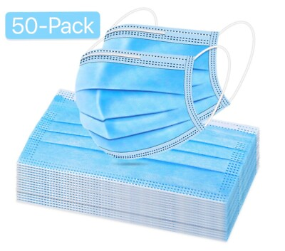 50PCS Face Mask Non Medical Surgical Dental Disposable 3 Ply Earloop Mouth Cover $4.49