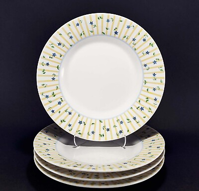 #ad #ad Pfaltzgraff Melissa Salad Plates Blue Floral Yellow Stripes 8 3 8quot; Set of 4 $19.99