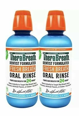 2 Pack TheraBreath Fresh Breath Dentist Formulated Oral Rinse Icy Mint 16 FL $22.90