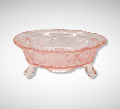 PINK GLASS BUTTERFLY amp; BERRY BOWL Vintage Dish Depression Style Glass Retro $25.95