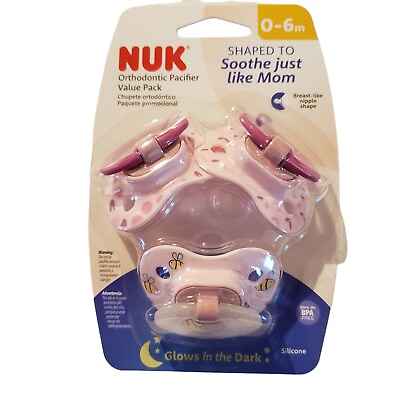#ad Pacifier 0 6 Months Newborn Baby NUK Orthodontic Value Pack Pink Glows In Dark $15.29