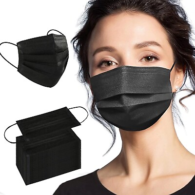 #ad Face Mask 100PCS Adult Black Disposable Masks 3 Layer Filter Protection $6.50