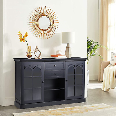 Sideboard Buffet Storage Cabinet with 2 Glass Doors Farmhouse Coffee Bar Cabinet $239.99
