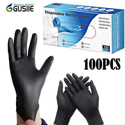 #ad 100Pc Black Waterproof Nitrile Gloves Mechanical Chemical Food Disposable Gloves $20.29