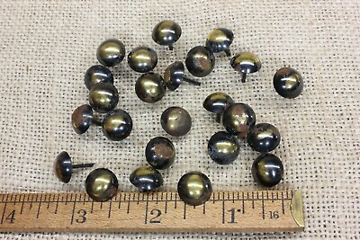 #ad #ad 25 Old Rustic Antique Brass Color Tacks 7 16” Dia Upholstery Nails Round Vintage $9.31