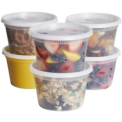 #ad 16 oz. Clear Plastic Soup Food Disposable Containers w Lids Microwaveable​ 96 PK $32.98