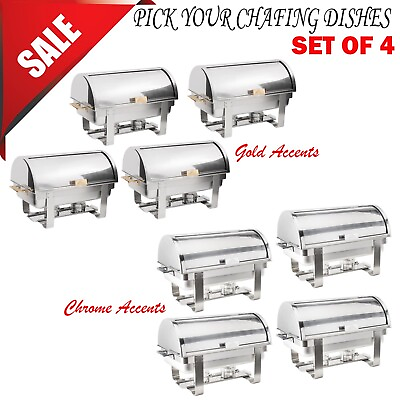 VARIATIONS Set of 4 8 Qt. Full Size Stainless Steel Roll Top Chafing Dishes $600.24