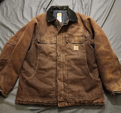 CARHARTT C26 DKB Artic Lined Coat Brown Workwear Jacket Canvas SZ Large regular $99.95