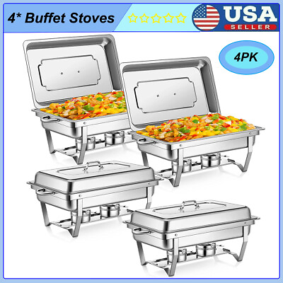 4 Pack 9.5 QT Chafing Dish Food Warmer Stainless Steel Buffet Chafer Full Size $145.80