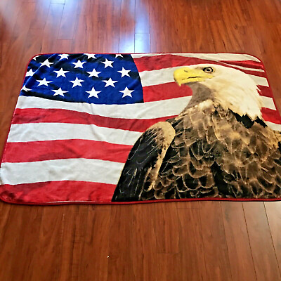 #ad Patriotic Bald Eagle American Flag Super Soft Plush Throw Blanket 47quot; x 71quot; EUC $19.99