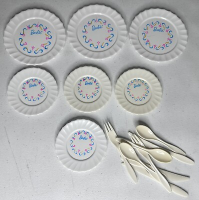 #ad Vintage Barbie Collectible Paper Plates and Matching Cutlery Party Dish Set $24.49