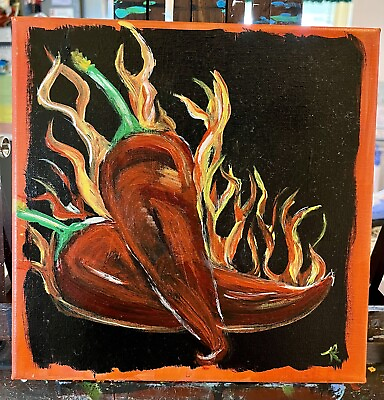 quot;Hot Peppers” 10x10 Painting on canvas by original artist food hot peppers $75.00