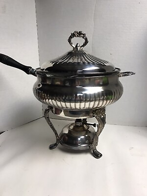 #ad ENGLISH SILVER Mfg Corp Chafing Dish With Lid Glass Dish Burner and Stand $79.95