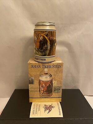 #ad NEW Budweiser Endangered Species Asian Tiger Lidded Beer Stein CS126 w COA NIB $29.00