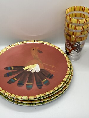 #ad Pottery Barn Kids Lot of 4 Thanksgiving Turkey Kids Plates 4 Cups $39.99