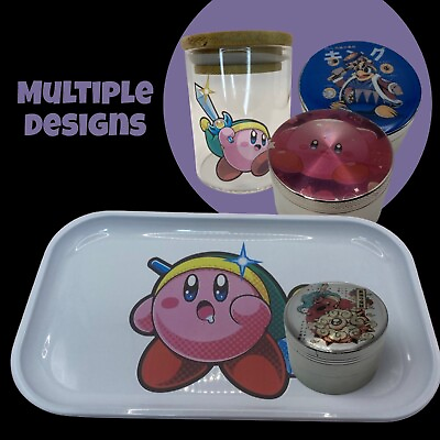 #ad #ad Pink Eating Monster Cartoon Videogame Herb Grinder Stash Jar Rolling Tray Set $45.00