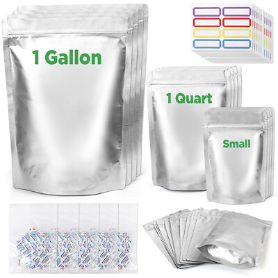 100pcs Mylar Bags for Food Storage With Oxygen Absorbers Resealable 8.6 Mil $25.99
