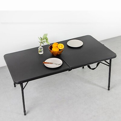 4#x27; Fold in Half Adjustable Table Rich Black NEW FREE and FAST SHIPPING $31.99