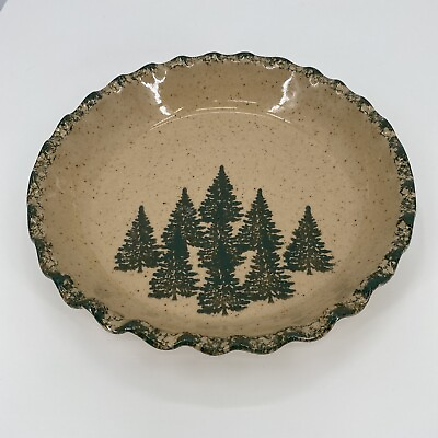 Vintage THREE RIVERS POTTERY Winter Pines 10” Pie Plate #77 Stoneware Ohio $33.99
