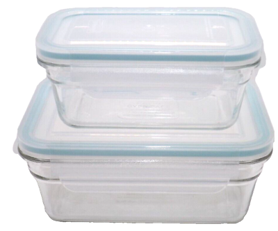 #ad 2 Glasslock Clear Glass Food Storage Containers with Lids Clean amp; Fresh EUC $16.95