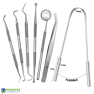 Basic Examination Mouth Cleaning Dental Kit Of 7 Tongue Tooth Tartar Scraper NEW GBP 14.97