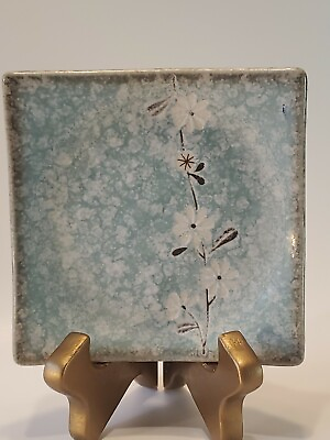 Ichihara Japan 5.5quot; Square Stoneware Pottery Plates Prunus Cherry Blossom EUC $19.95