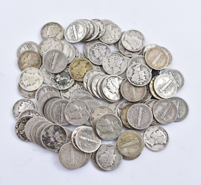Bulk Lot Full Date Mercury Silver Dime 90% 50 Coin $5.00 Face Roll Collection $102.42
