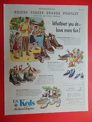 #ad 1947 U.S. Keds the Shoe of Champions photo art print ad $4.98