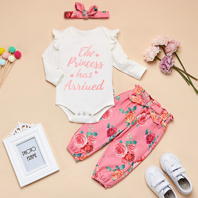 Infant Baby Girls Clothes Set Romper Tops Floral Pants Headband Outfits Set Cute $7.06