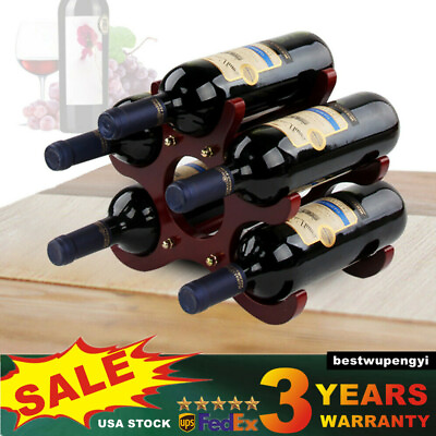 6 Bottles Wine Storage Racks Wood Holder Display Rack Countertop Home Bar Decor $19.00