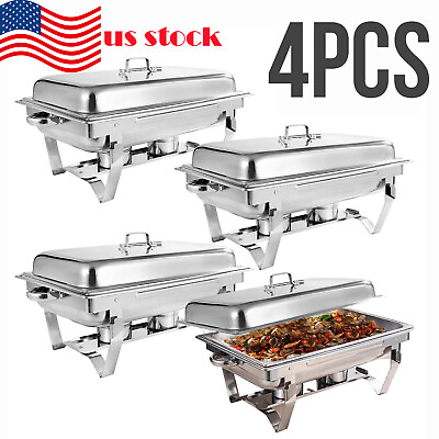 4 Pack 8 QT Stainless Steel Chafer Chafing Dish Sets Catering Food Warmer $137.21