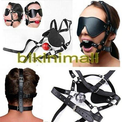 #ad Slave Head Harness Straps Eyebinder Half Face Hood Open Mouth Game Toys $12.99