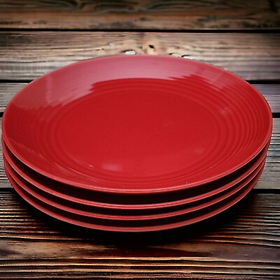 #ad Set Of 4 Royal Doulton Gordon Ramsey Chili Red Maze 9quot; Salad Plates Discontinued $39.99