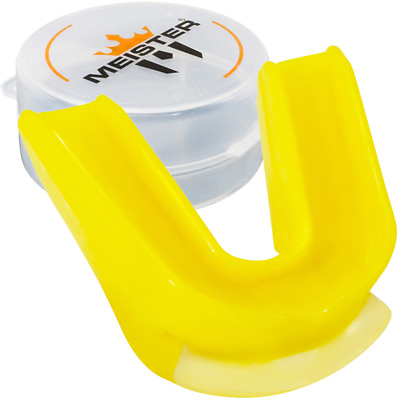 YELLOW DOUBLE MOUTH GUARD w CASE MEISTER MMA Gum Shield CUSTOM FIT MOLDABLE $5.99