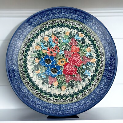 #ad Unikat 3747 Polish Pottery Plate 10.5quot; M. Starzyk Blue Red Yellow Floral Design $49.99