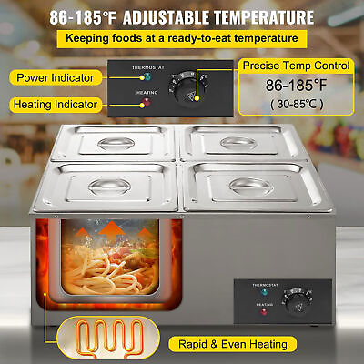 #ad 4 Pan Food Warmer Buffet Server Hot Plate 18L Tray Adjustable Temperature 600W $170.40