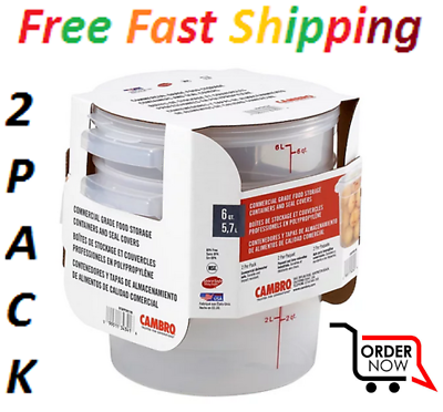 #ad Cambro Round Translucent Container with Lid 6 qt. 2 pk. Free Fast Shipping. $18.70