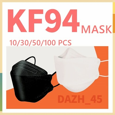 10 30 50 100PCS Black White KF94 Disposable Face Mask 4 Layers Adult Face Cover $5.99
