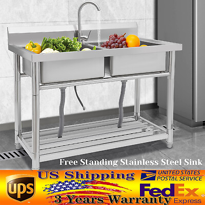 #ad #ad Commercial Kitchen Sink for Restaurant Bar Food Truck Coffee Shop Double Bowl $320.15