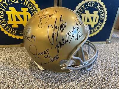 #ad Notre Dame Full Helmet Signed By Lou Holtz Brown Rocket Zorich Rice Stonebreaker $399.99