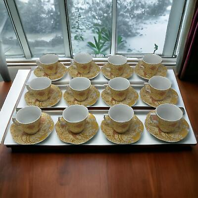 #ad Tea Party Set or Coffee Set Cups Saucers Service for 12 Floral Gold Tones 70s $29.99
