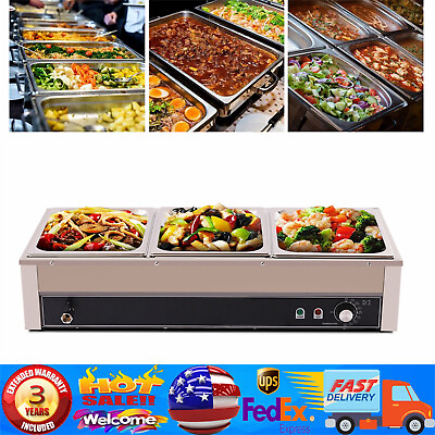 #ad 3 Pan Commercial Electric Food Warmer Steam Table Buffet Bain Marie Countertop $141.65