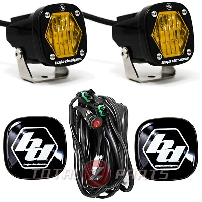 #ad Baja Designs® S1 LED Lights Pair Amber Wide Cornering Rock Guards Wire Harness $254.85