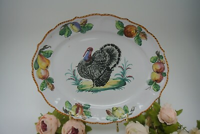 Vintage Large Italian Hand Painted Ceramic Pottery Turkey Platter $89.99