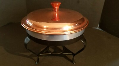 #ad COPPER CHAFING DISH FONDUE SET WITH LID AND STERNO COMPARTMENT 9 1 2quot; $35.99
