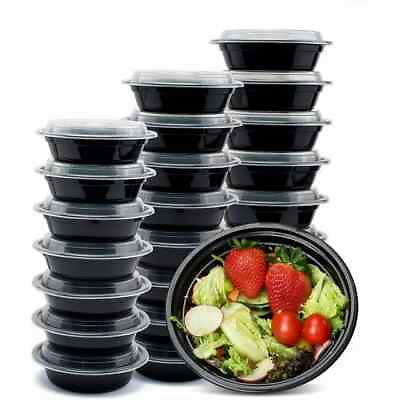 #ad 24 oz Plastic 6quot; Round Small Meal Prep Food Containers with Clear Dome Lids Bulk $59.98