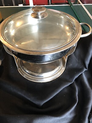 #ad Vintage Deep Stainless Steel Round Catering Chafing Party Dish ESTATE FIND $37.40