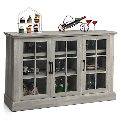55quot; Buffet Server Table Storage Cabinet Sideboard Glass Doors Adjustable Shelves $249.98